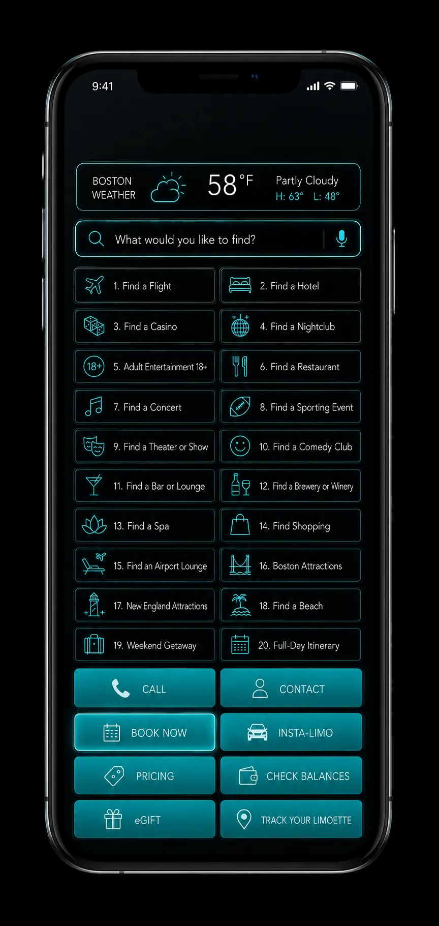Mobile view of the Dashboard.limo discovery engine