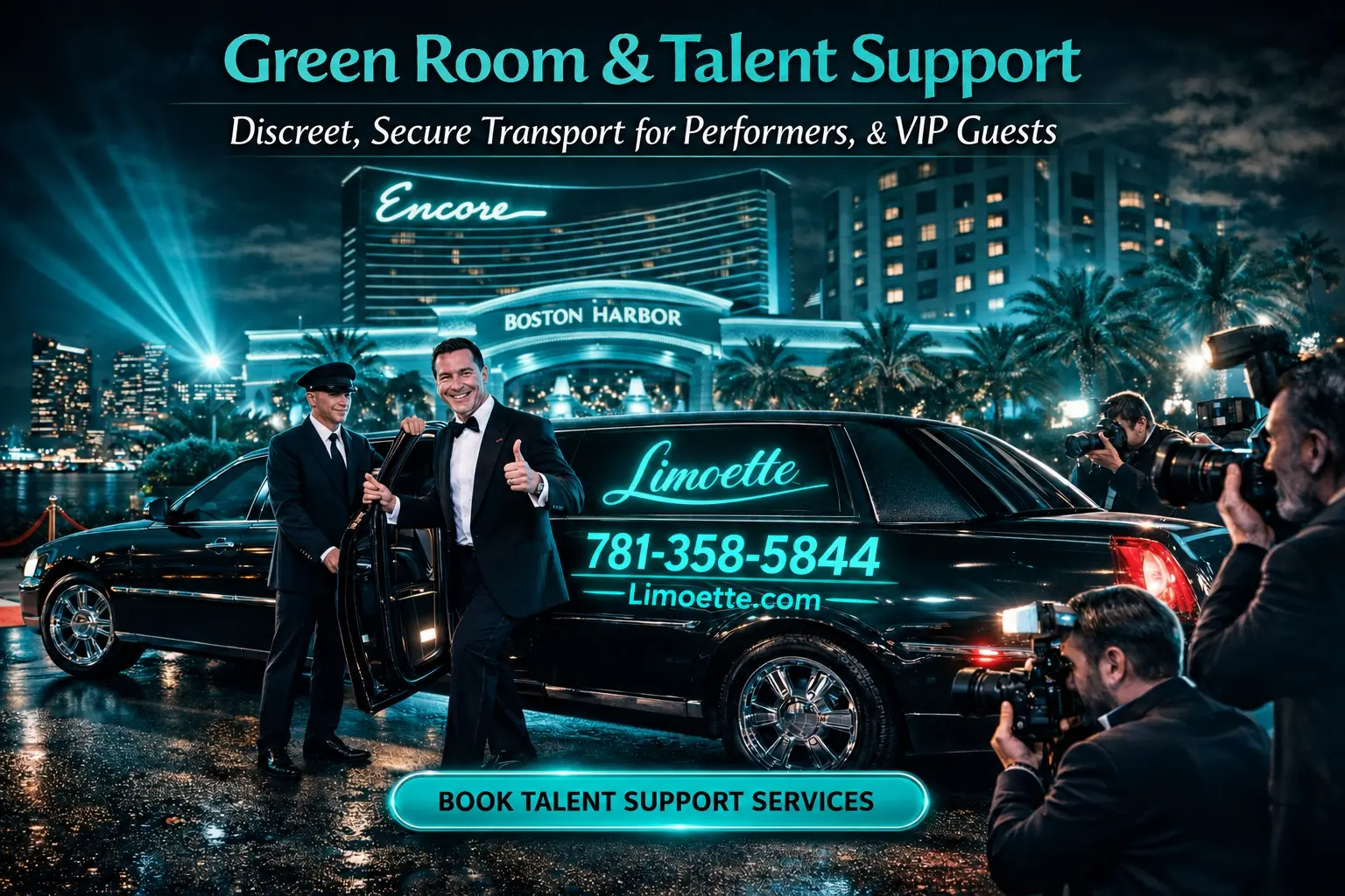 Limoette green room and discreet transportation support for performers and VIP talent
