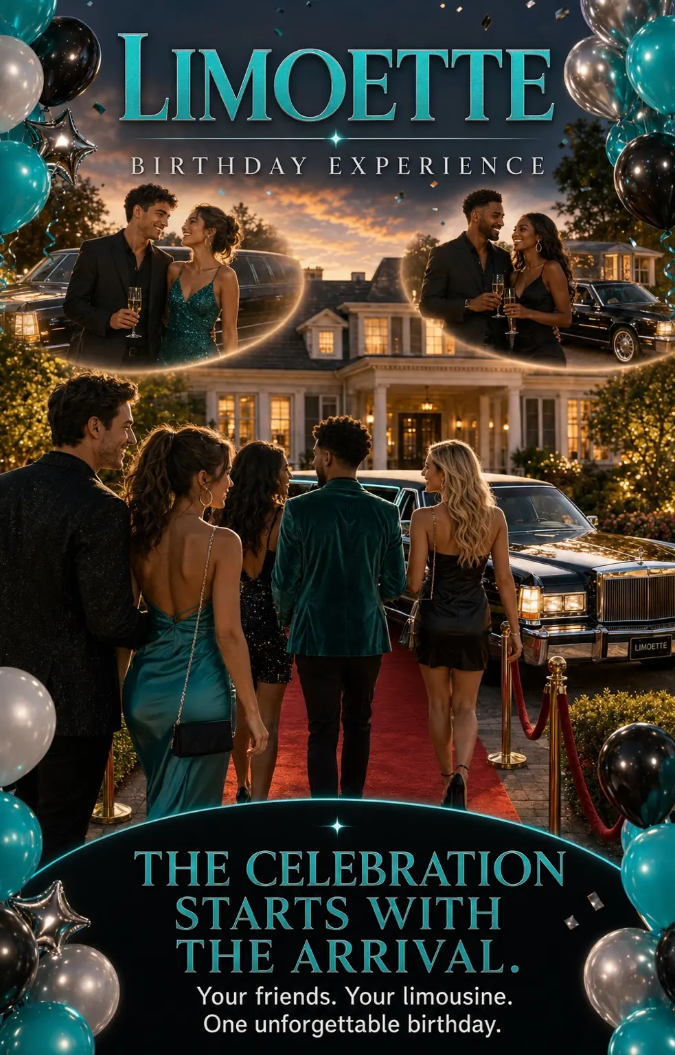 Friends beginning a birthday celebration with a Limoette limousine arrival