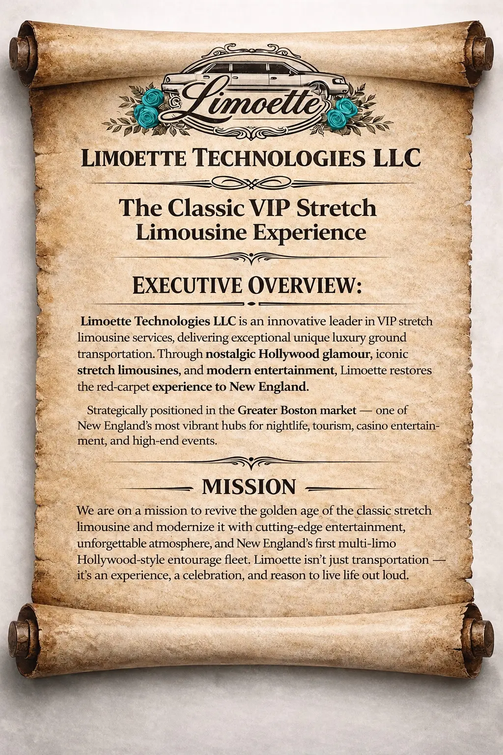Limoette Technologies LLC executive overview on a parchment scroll