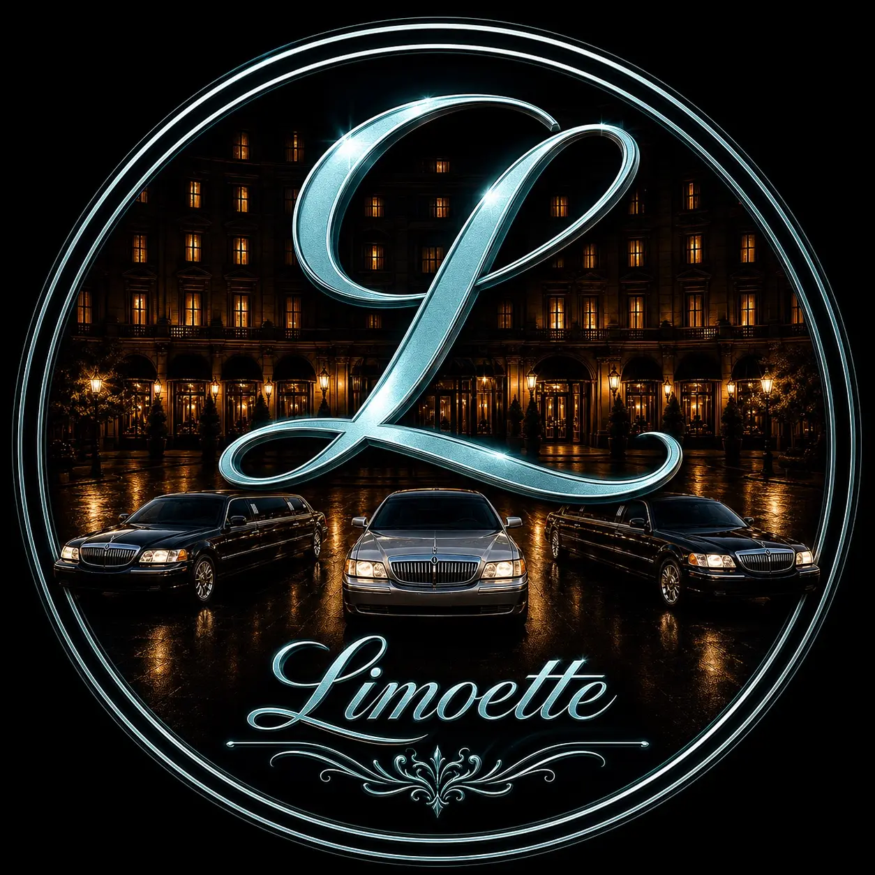 Limoette L emblem with classic stretch limousines